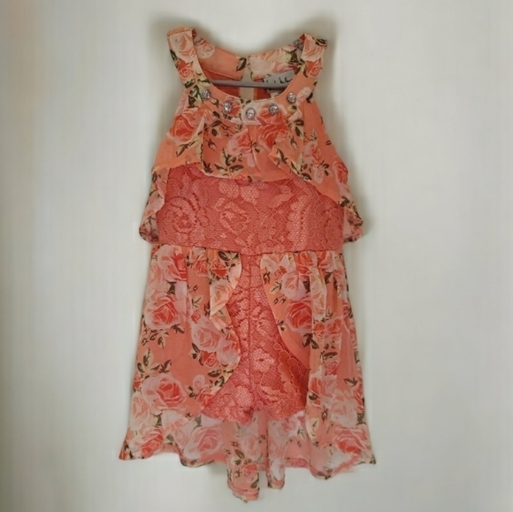 Nicole Miller Peach Floral Sleeveless Romper/Dress - Size 2T - Picture 3 of 5